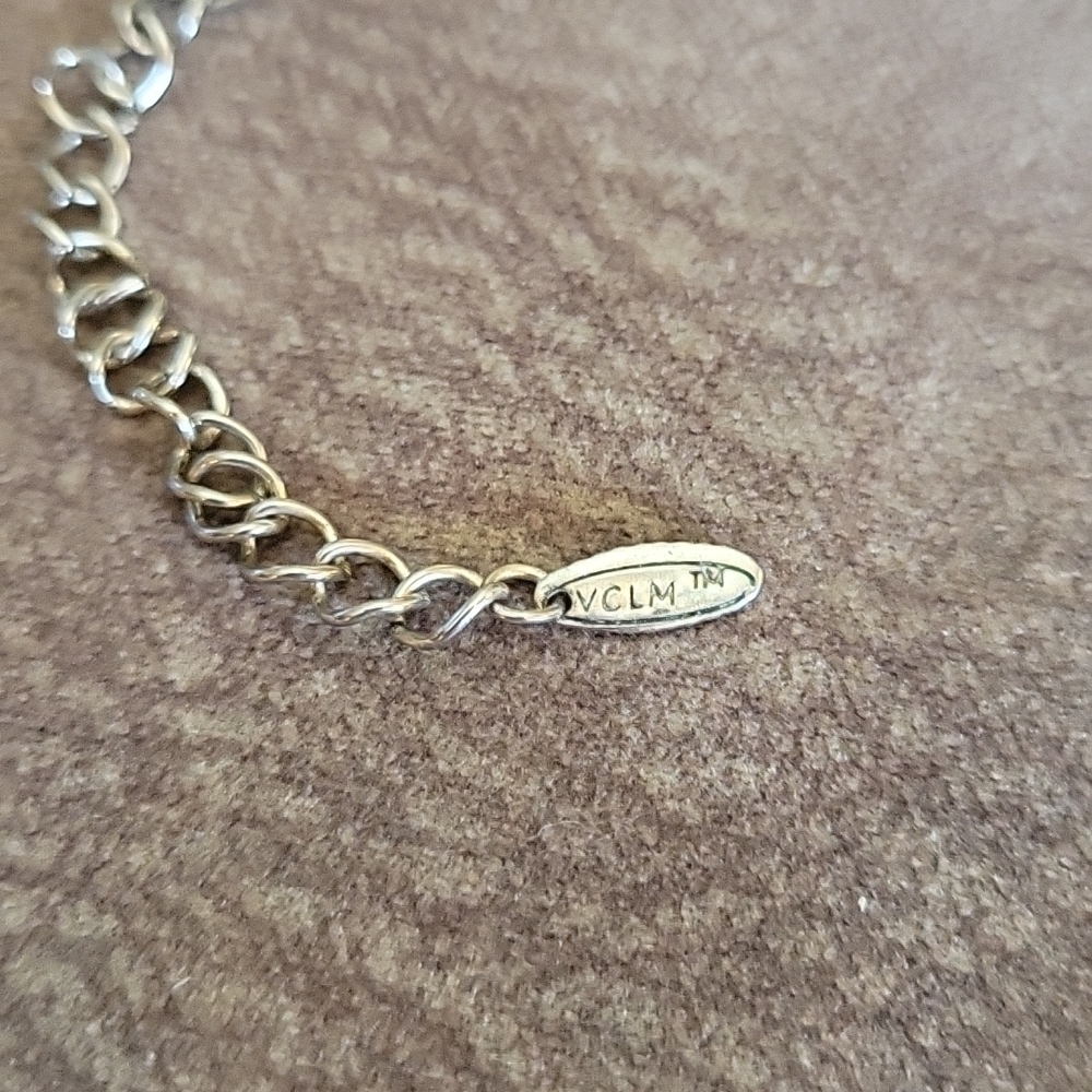 Vtg VCLM Industrial Metal Rhinestone Circle Pendant Festival Chain Necklace - Picture 6 of 7